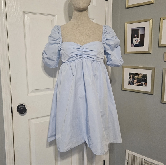 Amanda Uprichard Ariana Blue Ruched Babydoll Dress - Picture 3 of 9